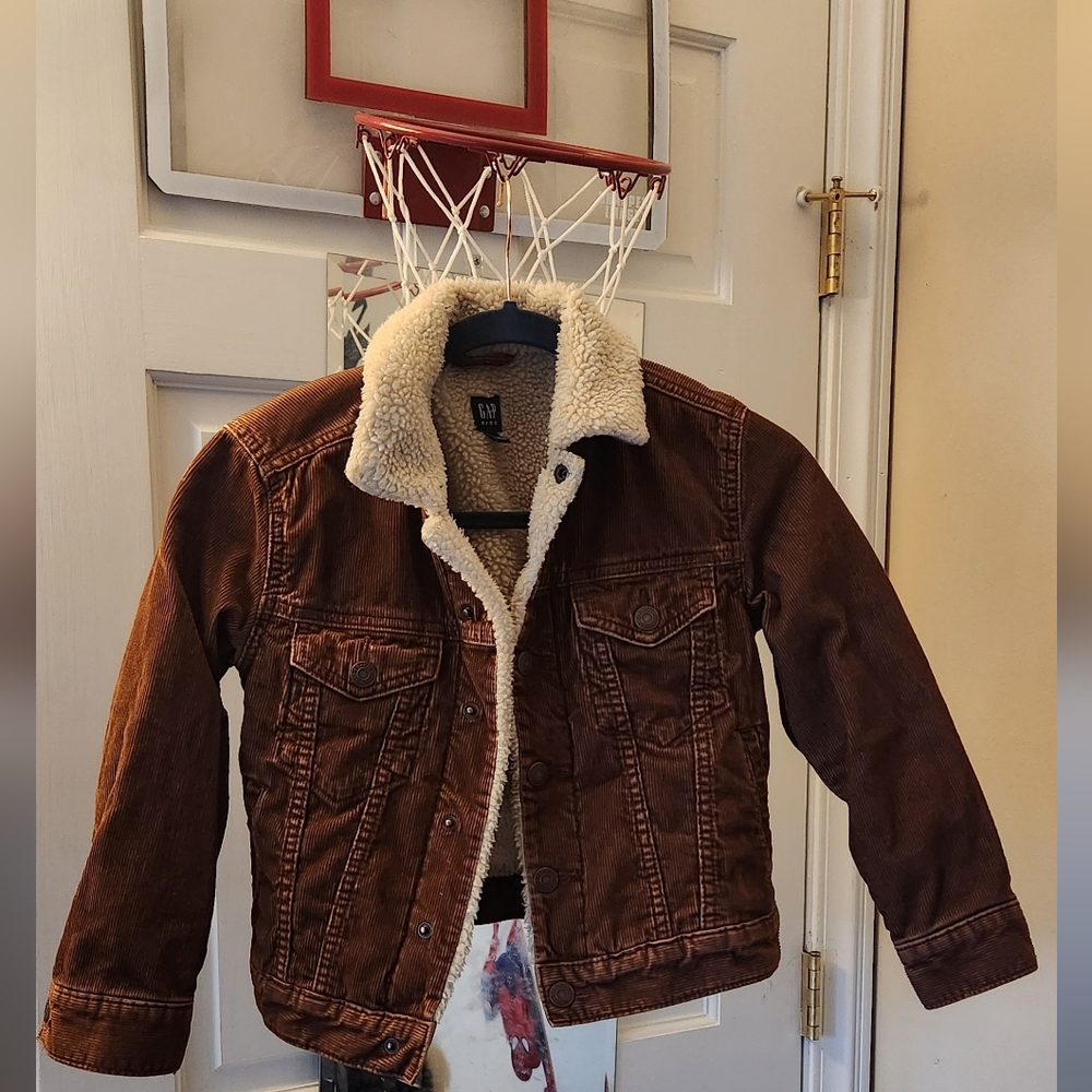 GAP Kids Brown Corduroy Sherpa-Lined Trucker Jacket, Size Small